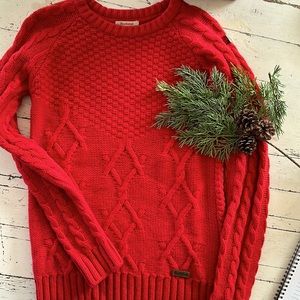 Barbour Christmas Red cable knit 100%lambswool